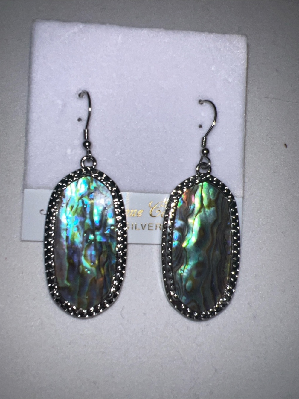 Iridescent Abalone Oval Drop Earrings - Silver-Tone Frame